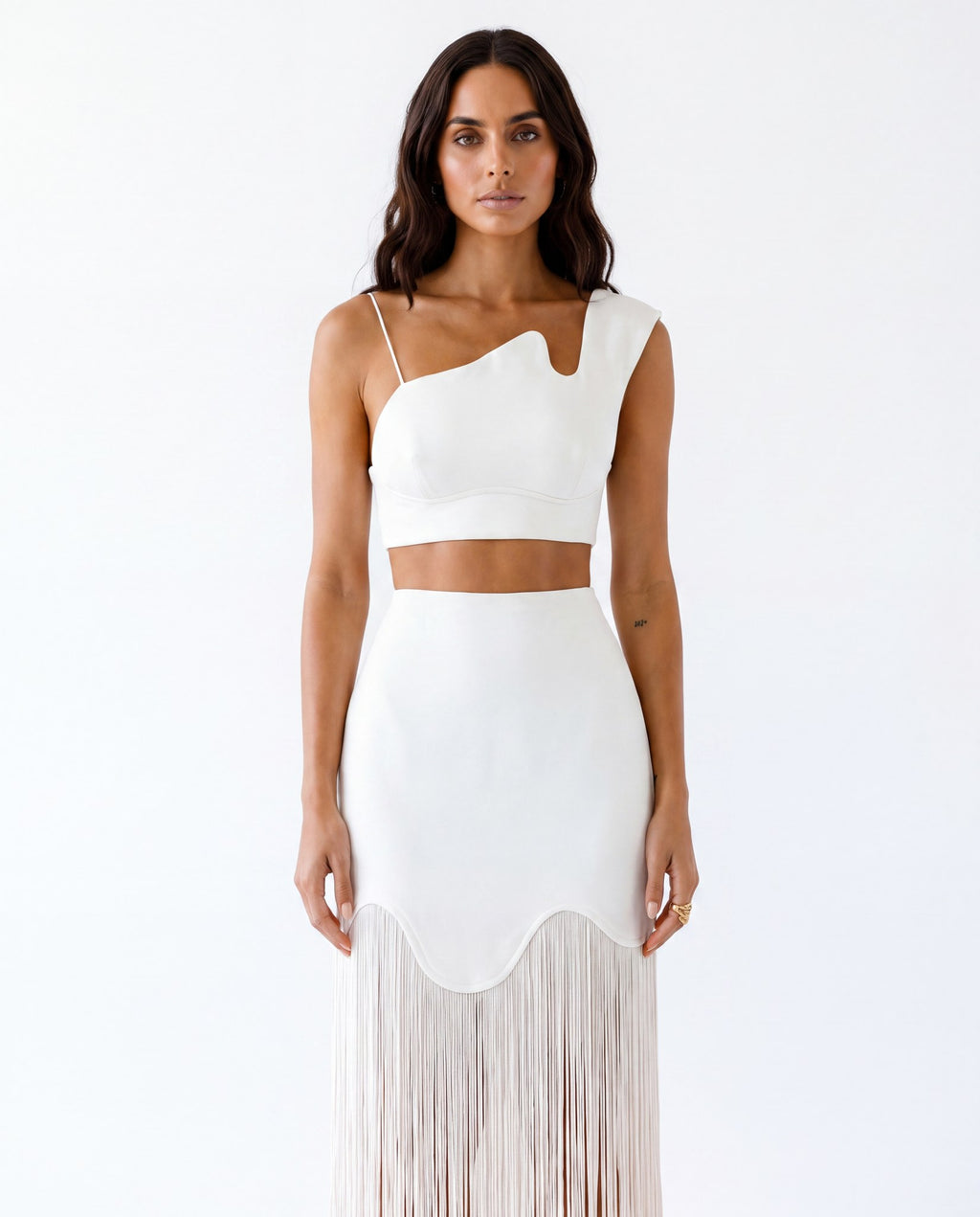 Saia Cannes Branco com Franjas frontal
