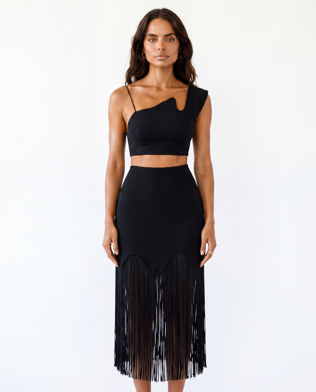 Saia Cannes Preto com Franjas frontal